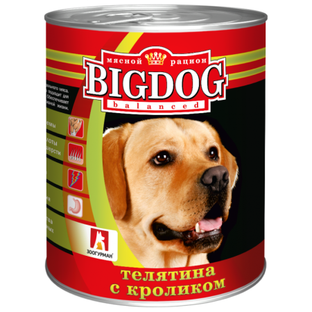 Мясные консервы для собак Зоогурман BigDog "Телятина с Кроликом" - 9шт по 850г